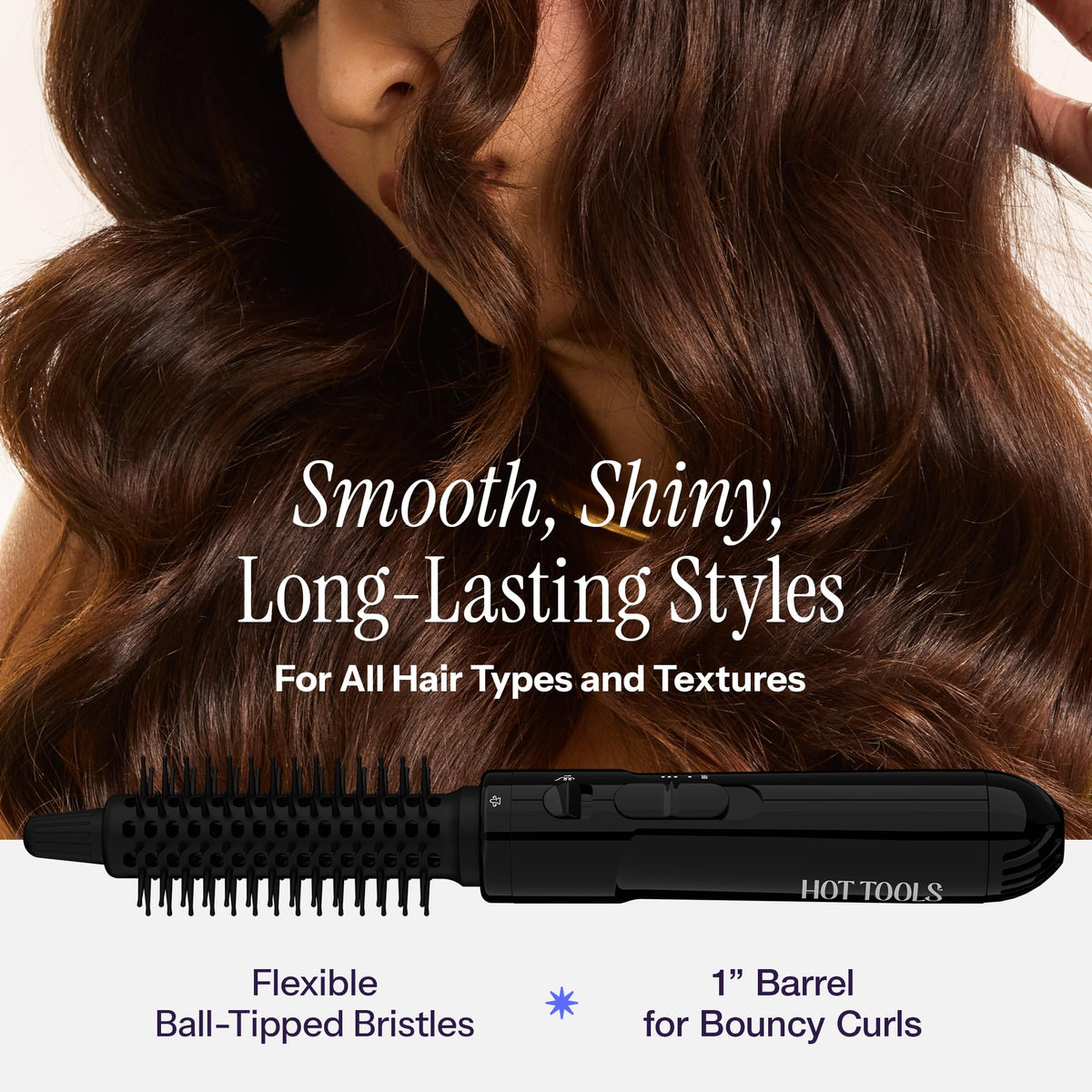 Hot Tools Pro Artist Hot Air Styling Brush features ball-tipped bristles; perfect for curls. Available online.