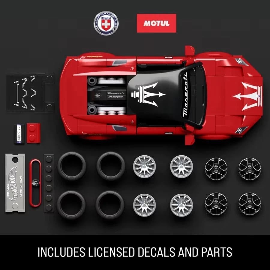 Official Maserati MC20 building kit featuring licensed decals, parts, and detailed accessories for enthusiasts.