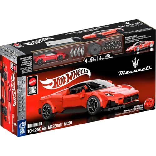 Premium imported Maserati MC20 building kit from Hot Wheels, featuring detailed car model and accessories.