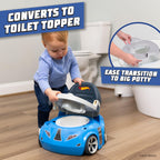 Hot Wheels blue race car potty training seat converts to a toilet topper. Available online for easy ordering.