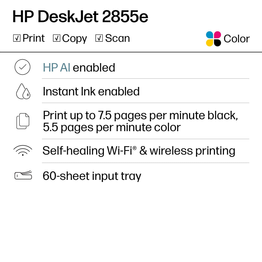 HP DeskJet 2855e Wireless Printer, 100% Authentic, available in India at Curat Cart. Print, copy, and scan with ease.