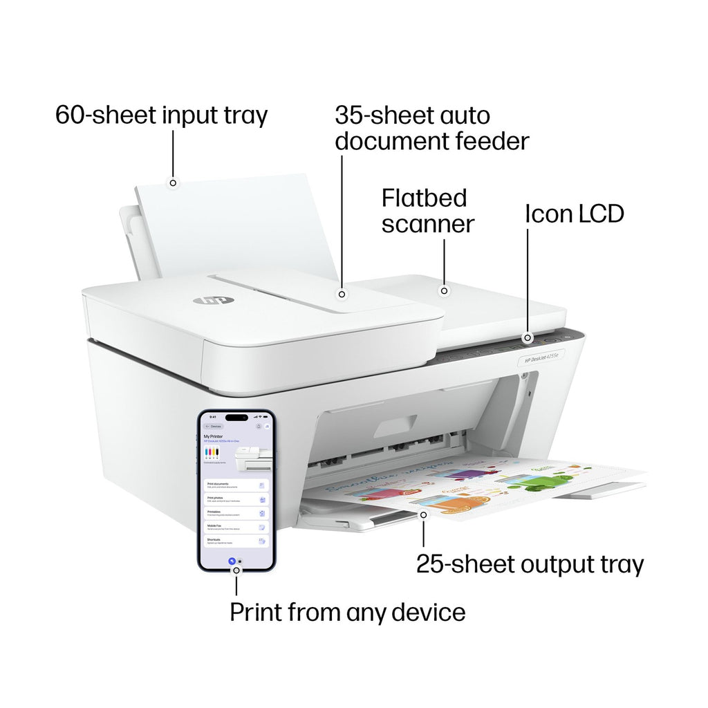 Experience effortless printing with the HP DeskJet 4255e Wireless Printer, featuring a flatbed scanner and mobile connectivity. Perfect for daily use. Available at Curat Cart.