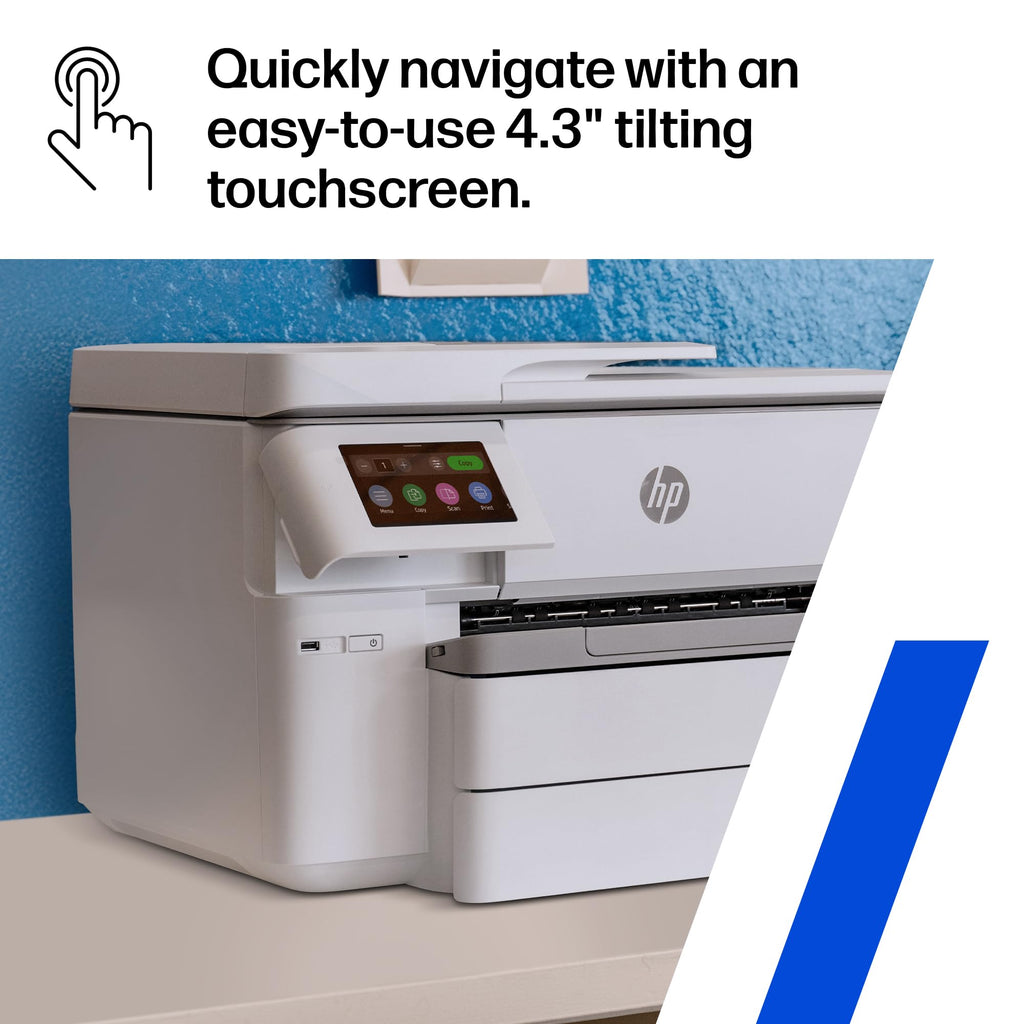 Experience seamless printing with the HP OfficeJet Pro All-in-One Printer, featuring an intuitive 4.3" touchscreen. Perfect for daily use from Curat Cart.