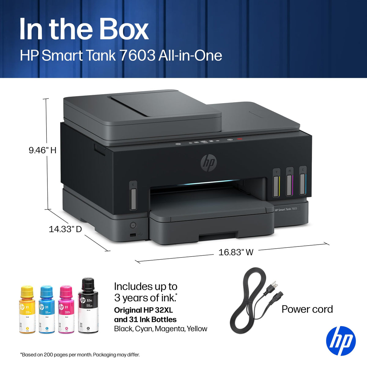 Discover the HP Smart Tank 7603 All-in-One Printer, exclusively curated by Curat Cart, offering 3 years of ink for convenience.