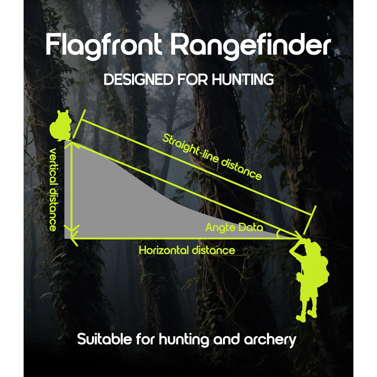 Exclusive Flagfront Rangefinder for golf and archery, showcasing distance measurement features. Specially curated by Curat Cart.