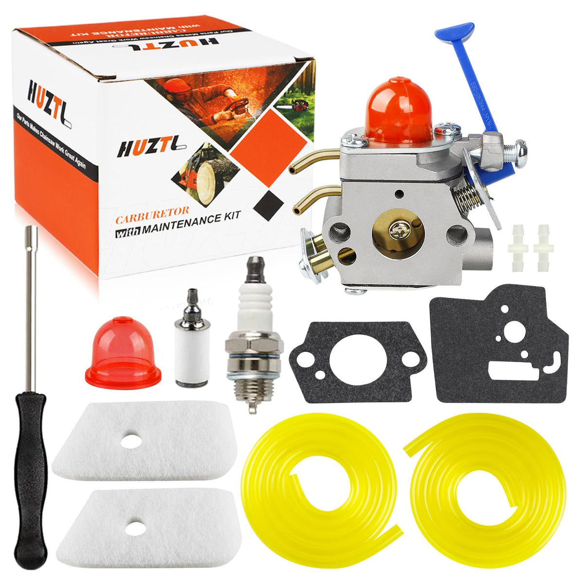 Premium imported Huztl Carburetor for Trimmer Edger, featuring complete maintenance kit. Available at Curat Cart.
