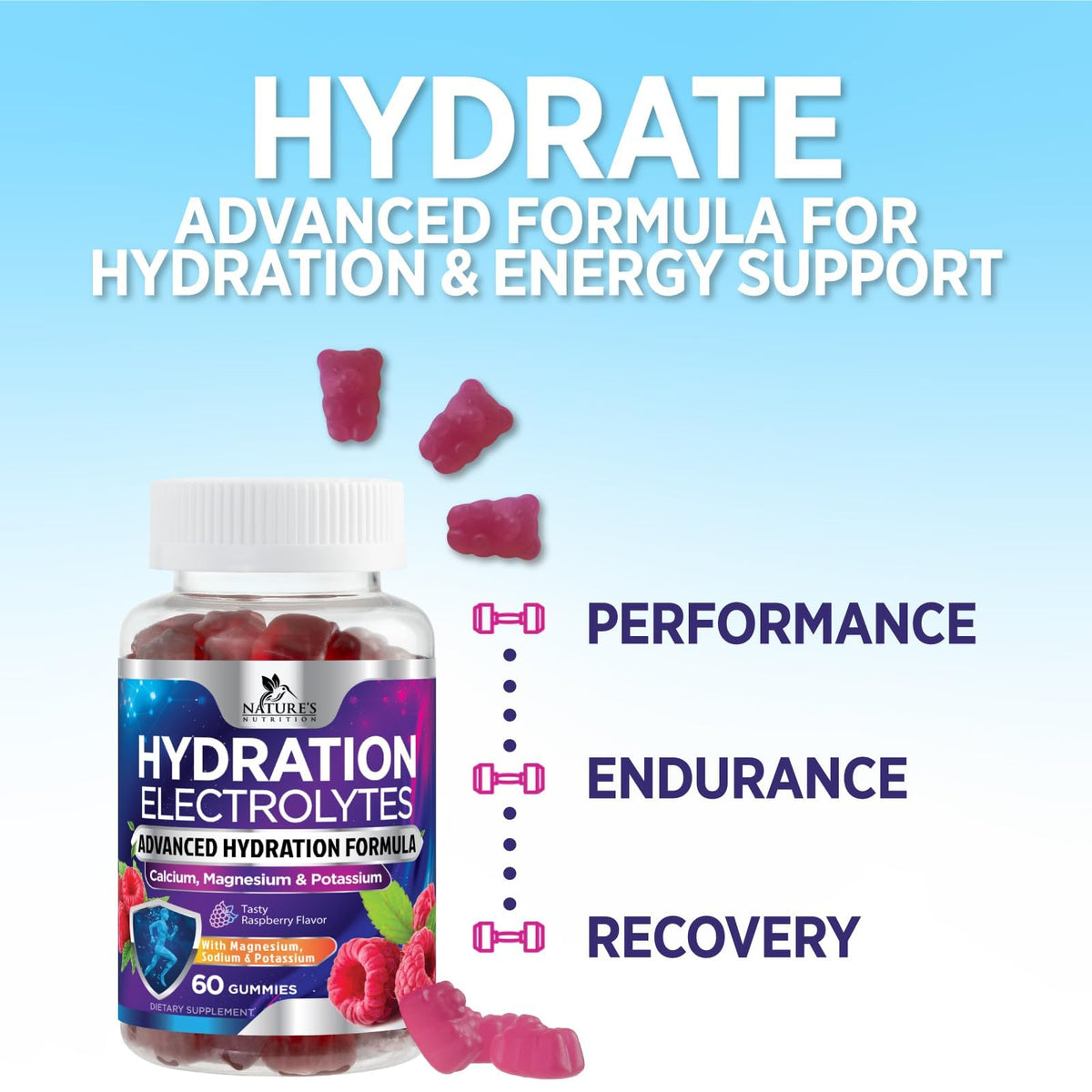 Hydration Electrolyte Gummies provide advanced hydration support. 100% Authentic and available at Curat Cart in India.