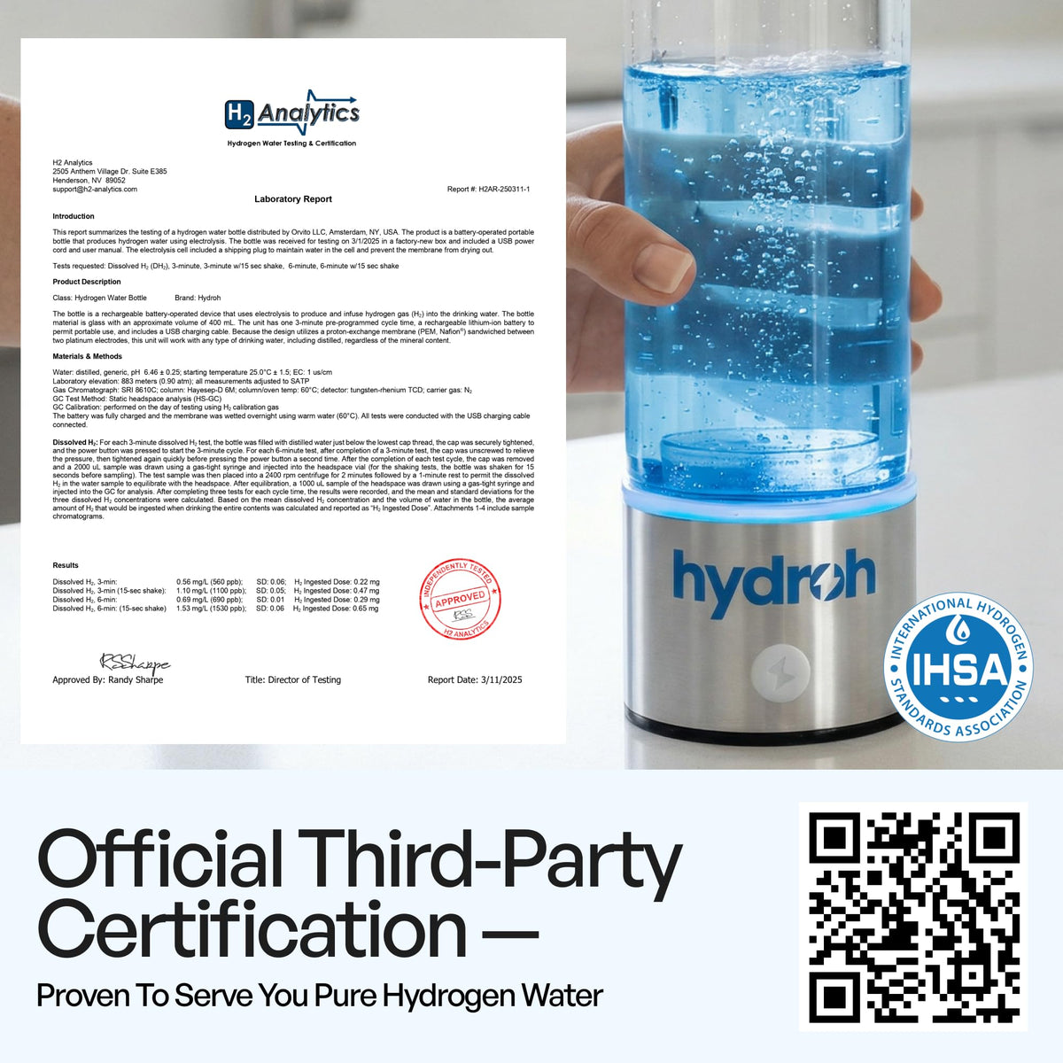 Hydroh Hydrogen Water Bottle with certification, perfect for daily hydration. Elevate your wellness routine at Curat Cart.
