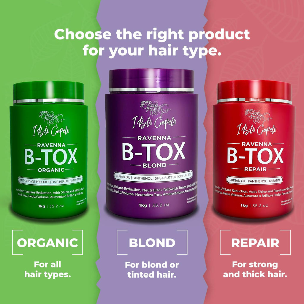 I Belli Capelli Ravenna Hair B-tox treatments: Organic, Blond, and Repair options for various hair types. Verified by CuratCart.