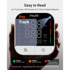 iHealth Track Pro Blood Pressure Monitor features a 4.5-inch LED screen with color-coded indicators for easy reading, available at Curat Cart.