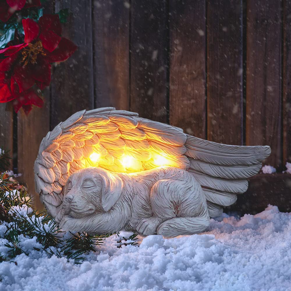 Guardian Angel Solar Light by iHeartDogs, a serene dog statue with glowing wings. 100% Authentic, available at Curat Cart in India.