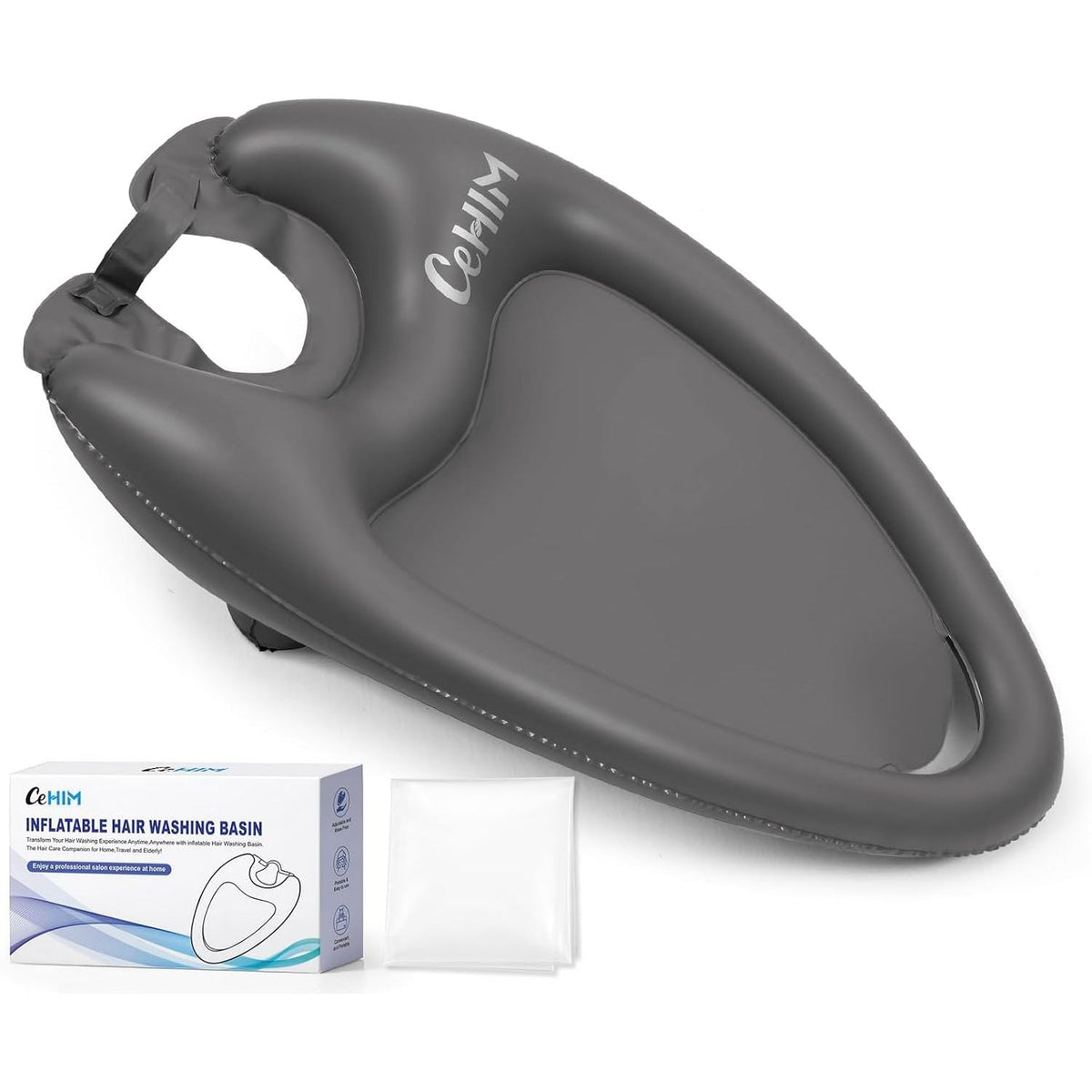 Discover the 100% genuine inflatable shampoo basin for easy hair washing at home. Compact design for convenience.