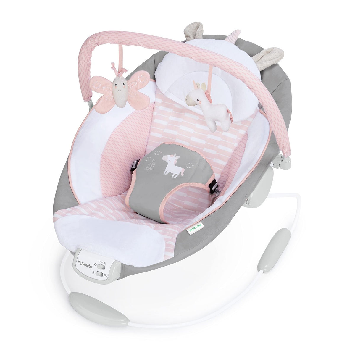 Discover the premium Ingenuity Soothing Baby Bouncer at Curat Cart, featuring soft fabrics and delightful toys. Perfect for imported comfort.