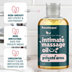 Introducing Curat Cart's Intimate Massage Oil, a non-greasy, unscented formula in high-quality packaging, perfect for sensitive skin.