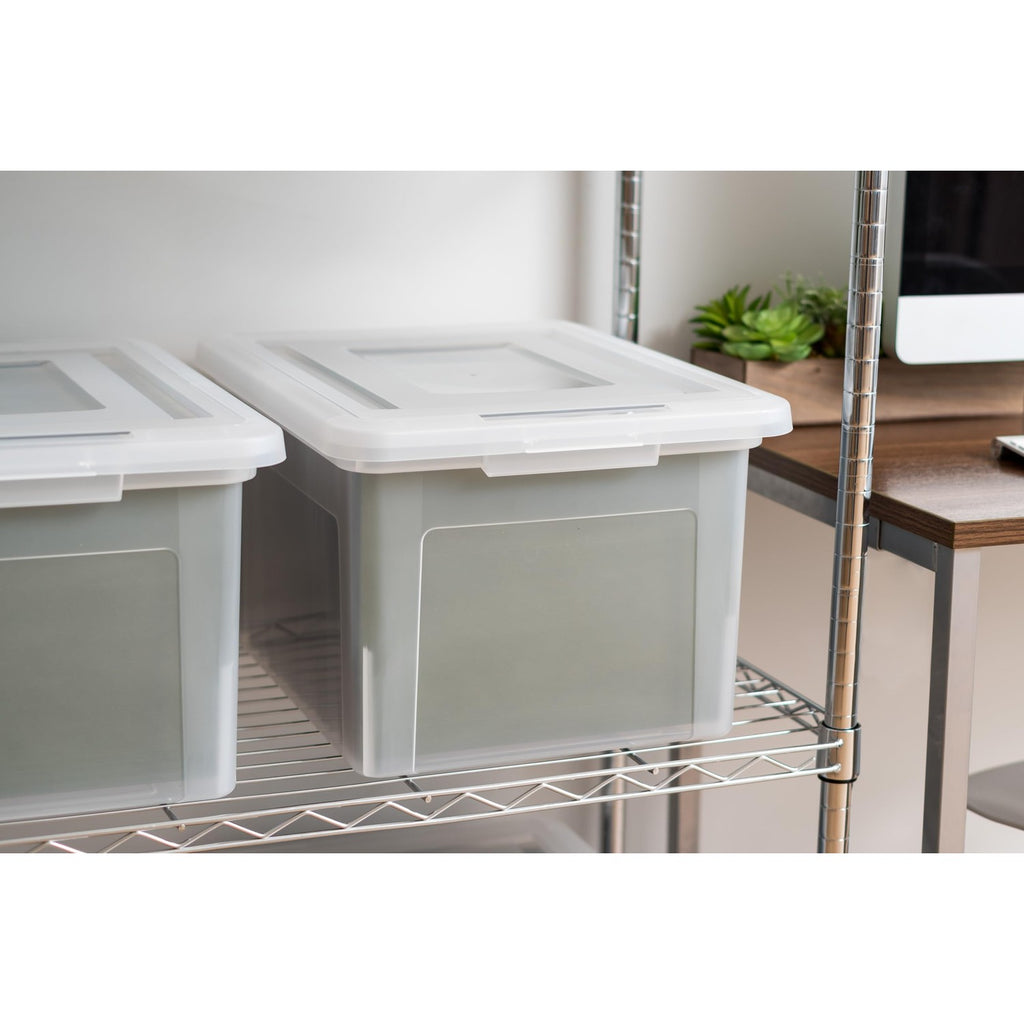 Premium IRIS USA File Box Storage with clear lid, ideal for organizing documents. Available at Curat Cart.