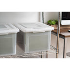 Premium IRIS USA File Box Storage with clear lid, ideal for organizing documents. Available at Curat Cart.