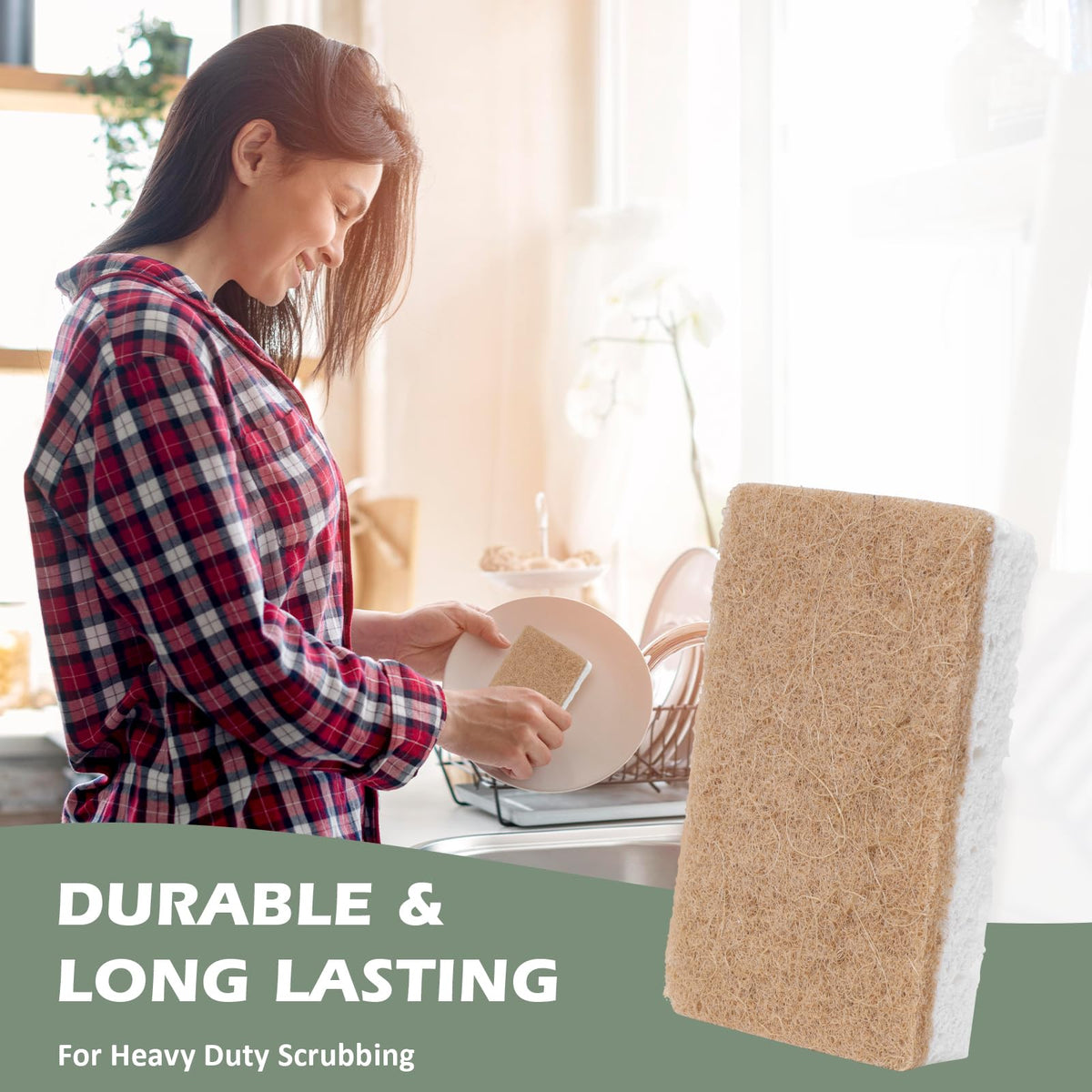 Experience the durable Isshah Plant-Based Kitchen Sponges, perfect for heavy-duty scrubbing. Shop now at Curat Cart.
