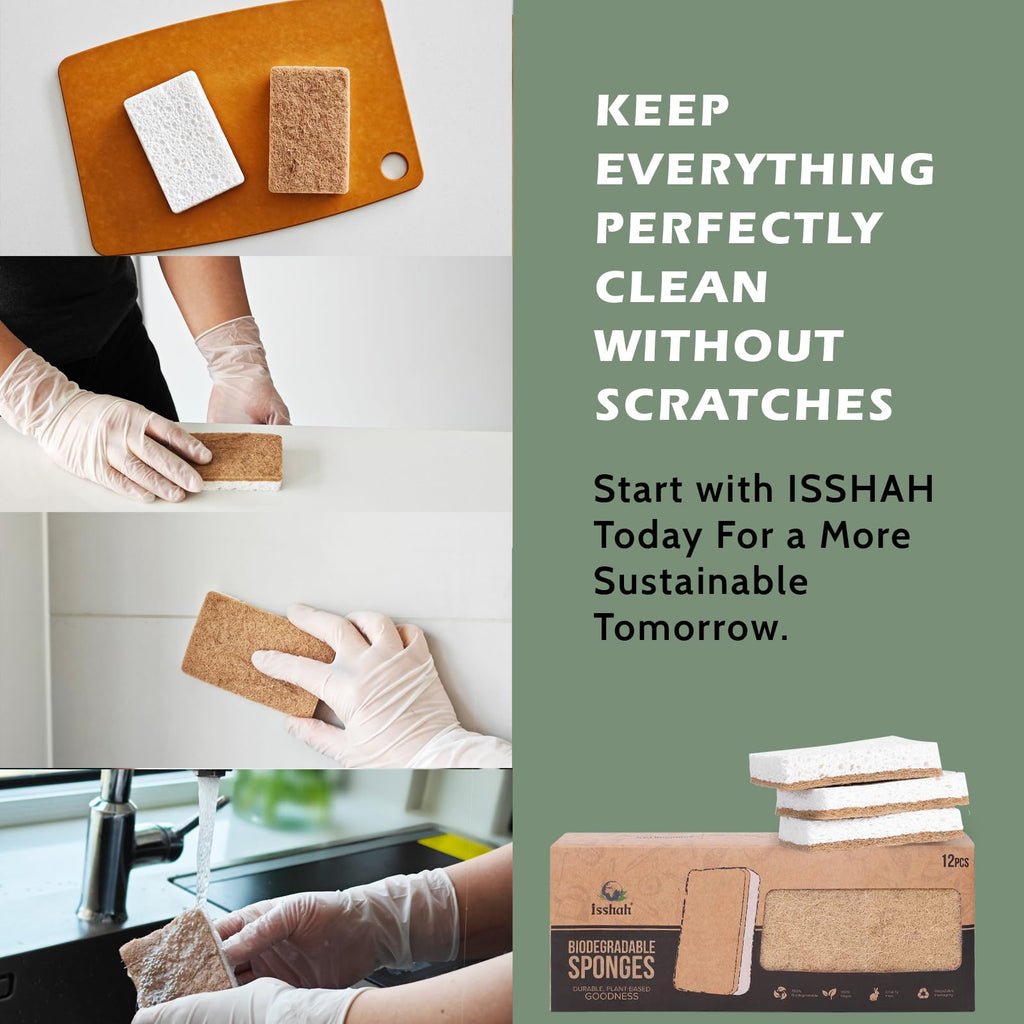 Premium imported Isshah Plant-Based Kitchen Sponges, ideal for scratch-free cleaning. Available at Curat Cart for sustainable living.
