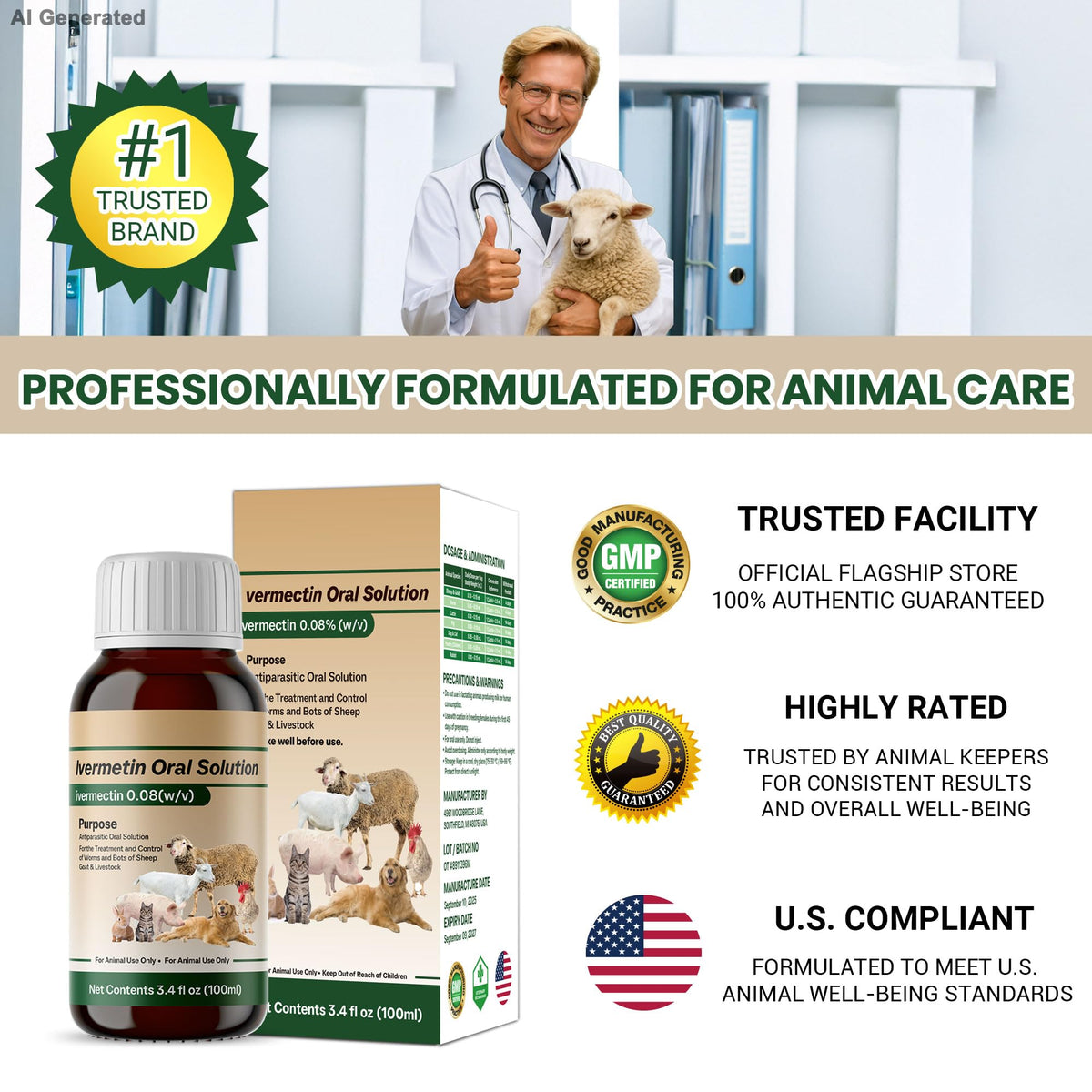 Premium imported Ivermectin Liquid for Sheep Goat, trusted by animal keepers for effective care. Available at Curat Cart.