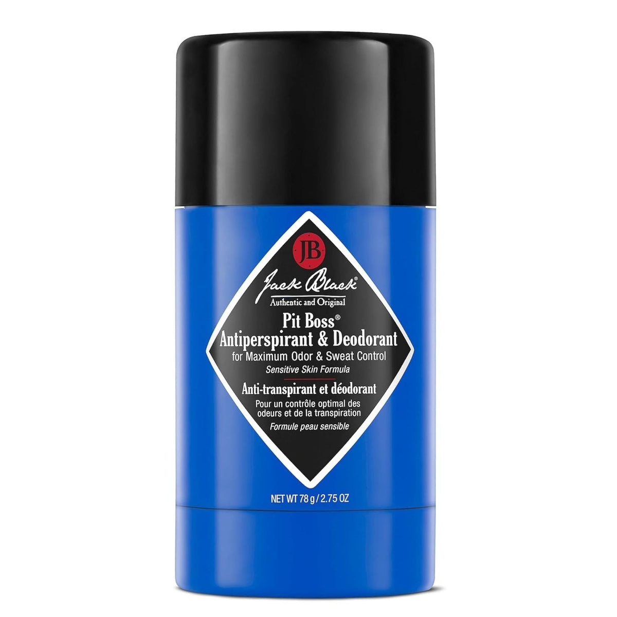 Authentic Jack Black Pit Boss Antiperspirant, 2.75 oz stick designed for maximum odor and sweat control.
