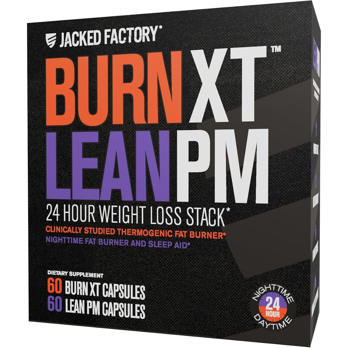Discover Jacked Factory's Burn-XT Fat Burner; authentic dietary supplement for effective weight loss, 60 capsules included.