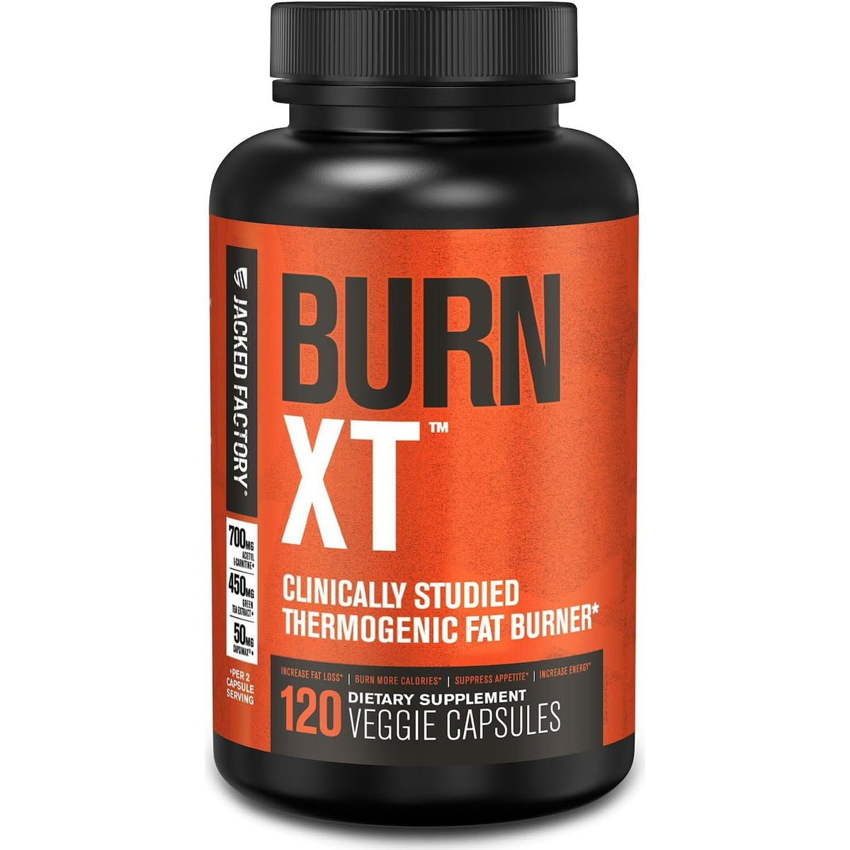 Premium imported Burn-XT fat burner featuring 120 veggie capsules for effective weight management and energy support.