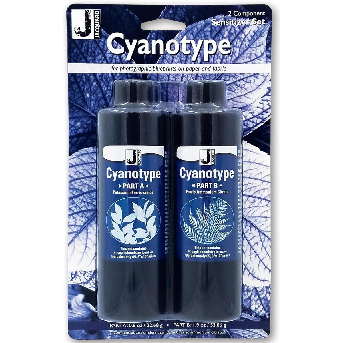 Authentic Jacquard Cyanotype Sensitizer Set for creating blueprints on paper and fabric. Two components included.