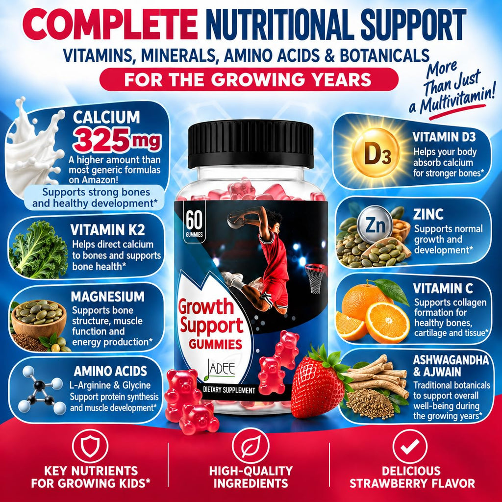 Jadee Growth Support Gummies offer essential vitamins and minerals for children. Specially curated by Curat Cart for optimal health.
