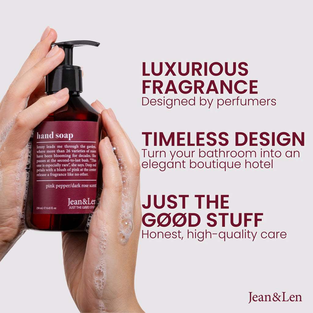 Jean & Len Hand Soap in Bergamot & Cedarwood, featuring luxurious fragrance and elegant design for high-quality care.