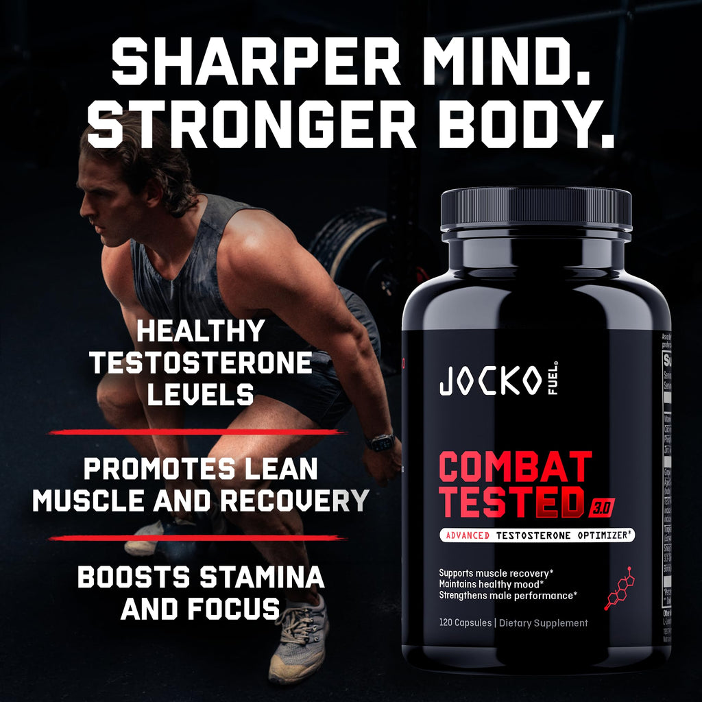 Jocko Fuel Combat Tested supplement enhances testosterone levels, boosts stamina, and promotes lean muscle recovery. Specially curated by Curat Cart.