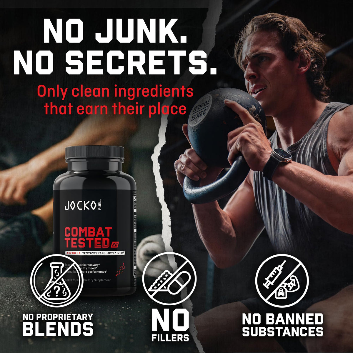 Combat Tested Supplement by Jocko Fuel offers clean ingredients for serious fitness enthusiasts. Perfect for daily use. Available at Curat Cart.