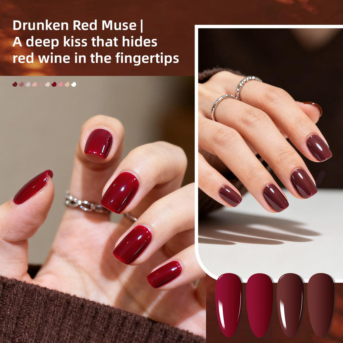 Premium imported JODSONE gel nail polish set features 10 shades for vibrant, long-lasting manicures. Deep Drunken Red Muse.
