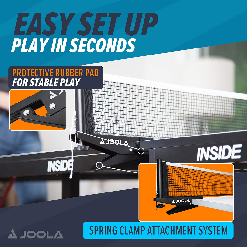 JOOLA Premium Table Tennis Net Set features a spring clamp attachment system and protective rubber pad for stable play. Available at Curat Cart.