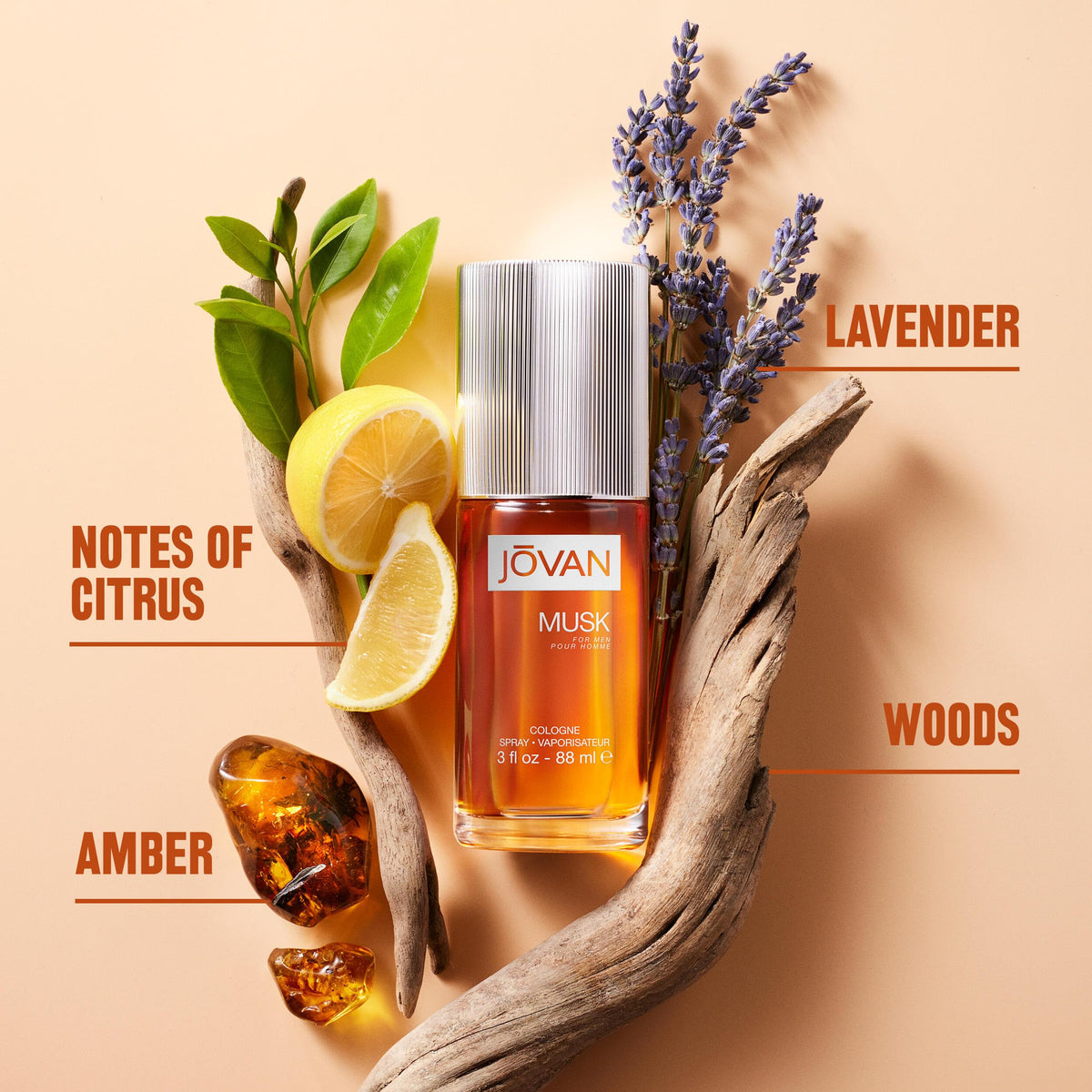 Jovan Musk for Men Eau de Cologne Spray features citrus, lavender, and amber notes. Order online, available in India.