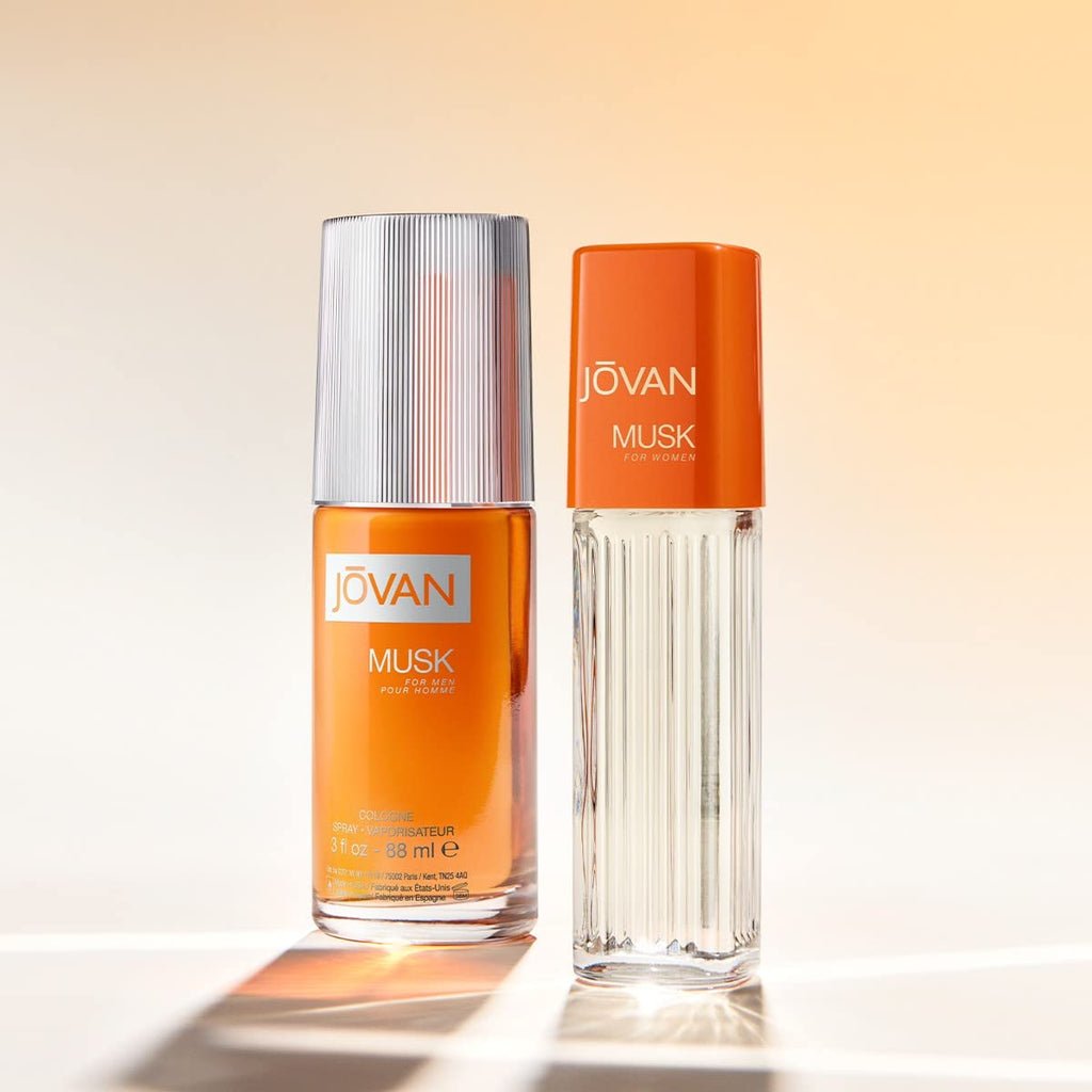 Authentic Jovan Musk for Men Eau de Cologne Spray, featuring two stylish bottles, perfect for everyday wear.
