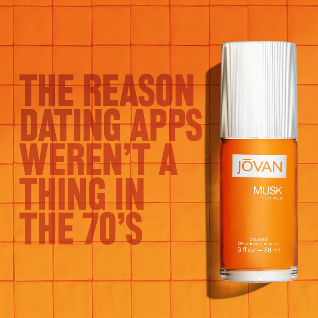 Jovan Musk for Men Eau de Cologne Spray with vibrant orange packaging. Verified by CuratCart for quality assurance.