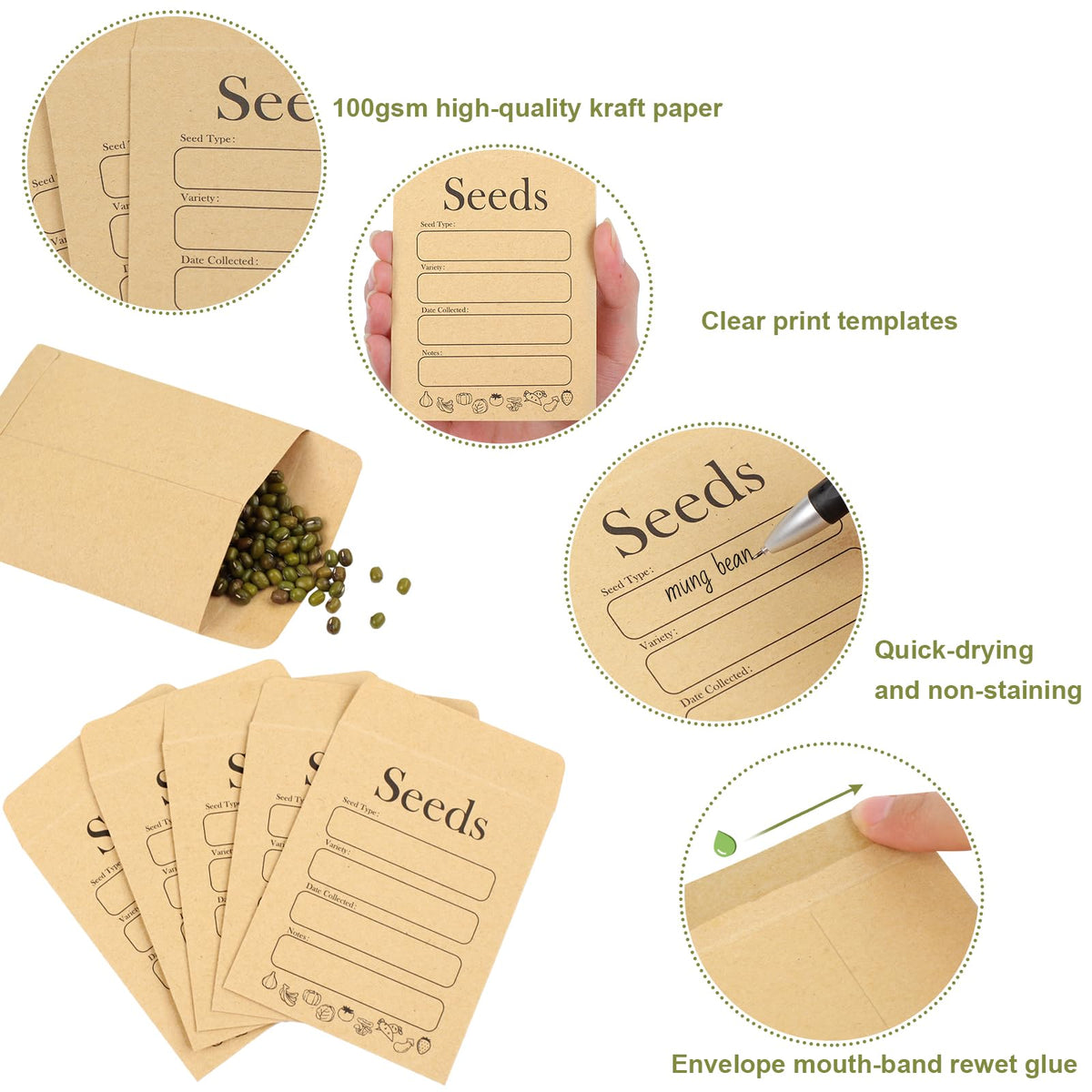 Joyberg Seed Packets Envelopes made of 100gsm high-quality kraft paper, featuring clear print templates for easy labeling. Available at Curat Cart.