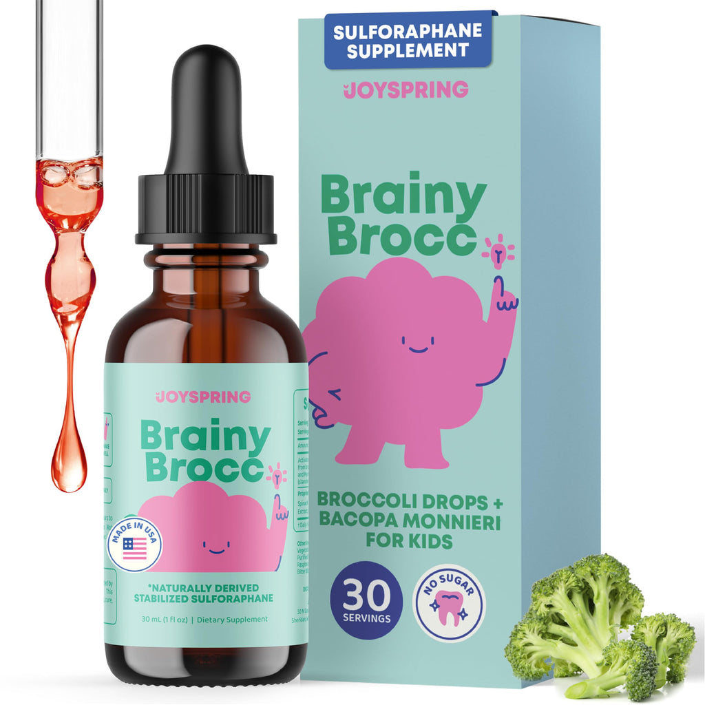 Discover JoySpring BrainyBrocc Sulforaphane Drops, a premium imported broccoli supplement for kids, available at Curat Cart.