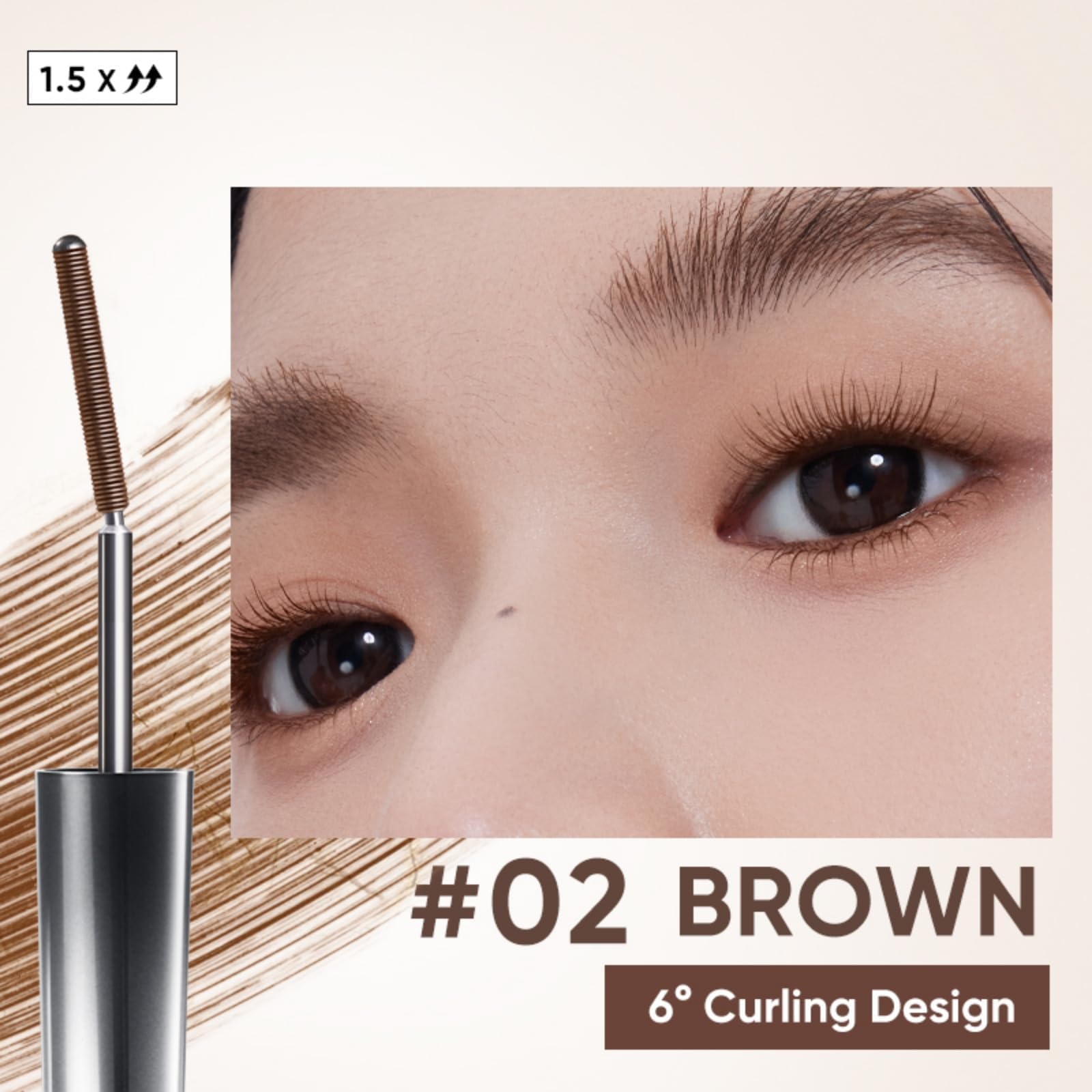 JUDYDOLL Waterproof Mascara in Brown with a 6° curling design, perfect for premium imported lash enhancement.