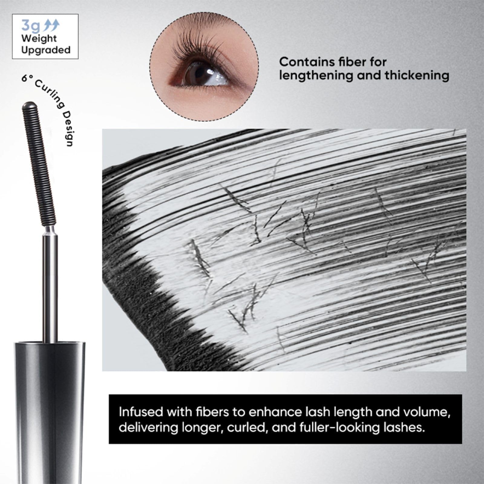 JUDYDOLL Waterproof Mascara features a 6° curling design and fiber infusion for voluminous, long-lasting lashes. Imported premium quality.