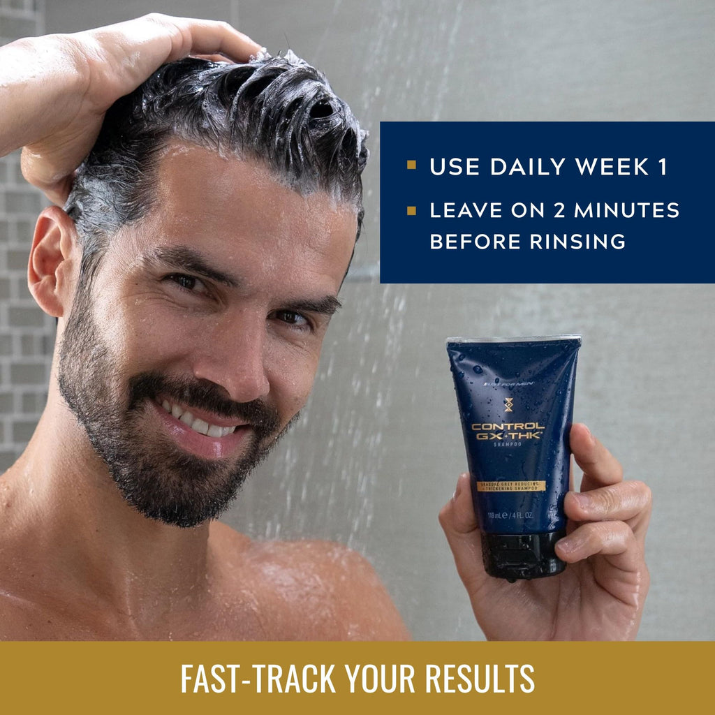 Men's grooming product Control GX + THK, offering hair coloring and thickening. Use daily for optimal results. Verified by CuratCart.