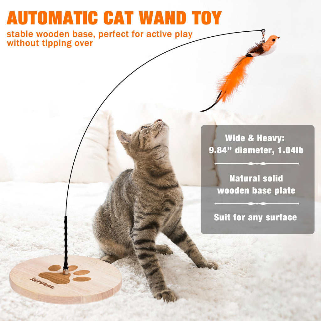 Interactive Cat Toy from JXFUKAL, featuring a stable wooden base for active play. 100% Authentic, available in India at Curat Cart.