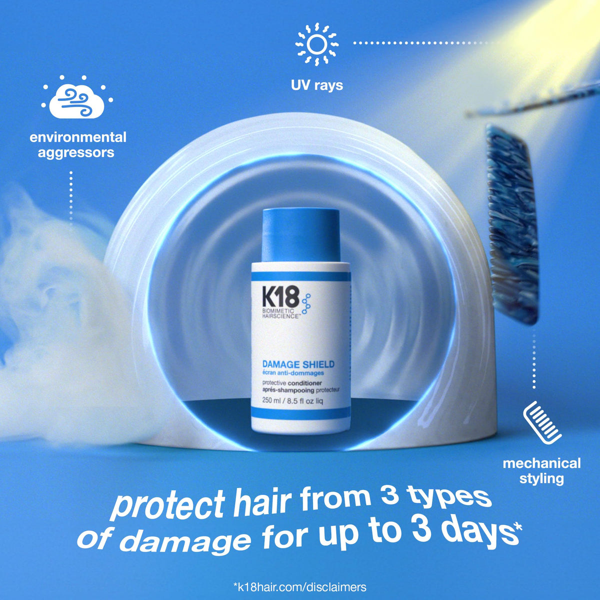 Premium imported K18 Damage Shield Conditioner protects hair from UV rays, styling, and environmental damage for lasting care.