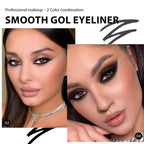 Two models showcase the Kaely 2Pcs Gel Eyeliner Pencil in a natural look, emphasizing smooth application and bold color.