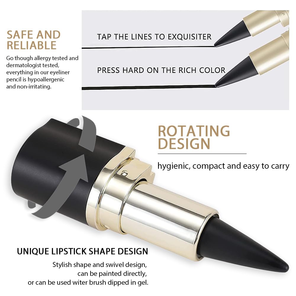 Premium imported 2-piece gel eyeliner pencil set featuring a unique rotating design for hygienic, easy application.