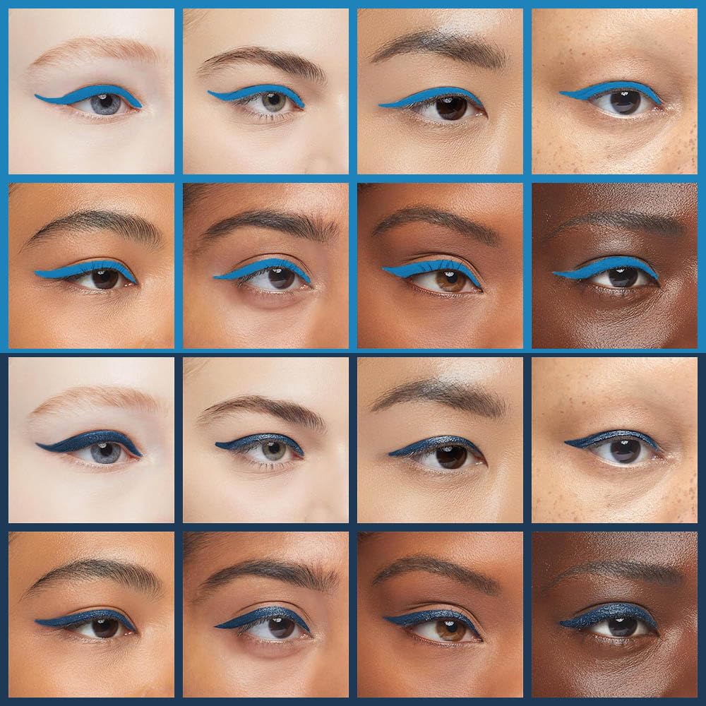 Showcasing Kaely 2Pcs Gel Eyeliner Pencil in stunning blue shades on diverse skin tones, offering a vibrant look.