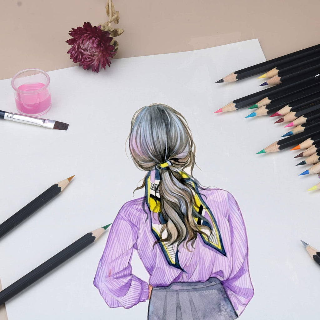 High-quality KALOUR Watercolor Pencils Set showcased in elegant packaging, perfect for artists. Available at Curat Cart.