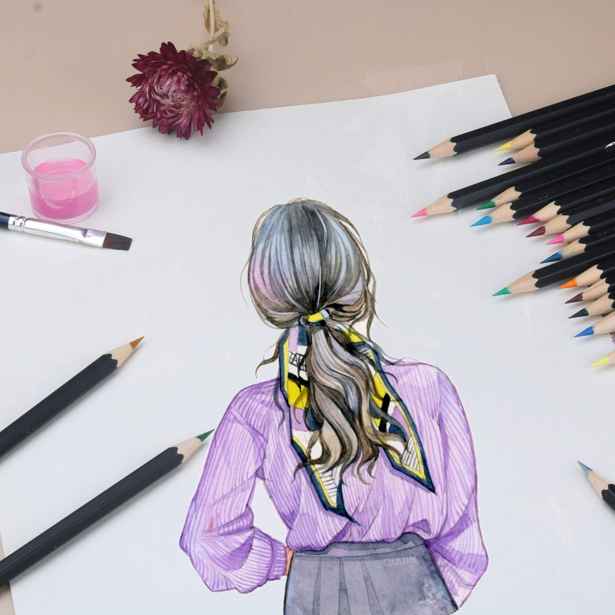 High-quality KALOUR Watercolor Pencils Set showcased in elegant packaging, perfect for artists. Available at Curat Cart.