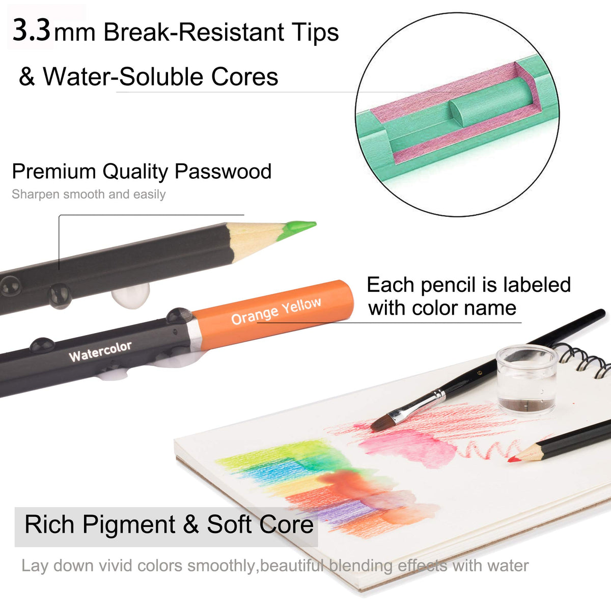 KALOUR Watercolor Pencils Set with break-resistant tips and rich pigment, 100% Authentic, available at Curat Cart in India.