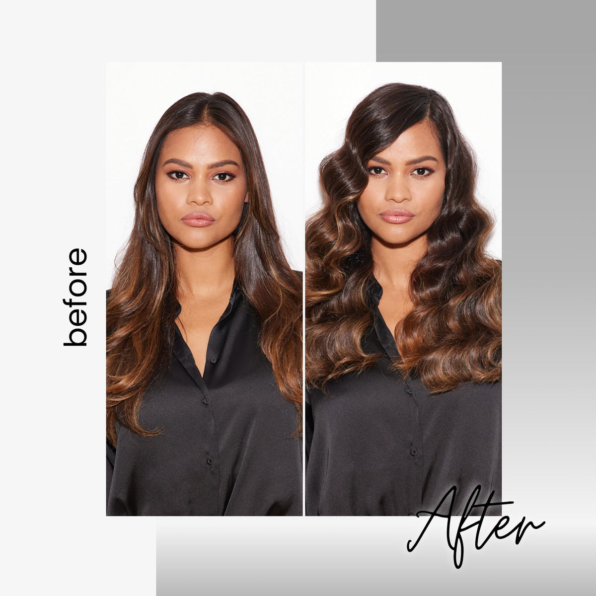 Showcasing Kenra Professional Platinum Finishing Spray results, this image presents a stunning hairstyle transformation.